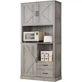 Tall Bar Cabinet, Adjustable Shelves & Drawers, TackView Modern Kitchen Pantry Hutch with Microwave Stand, Large Wood Storage for Dining/Living Room