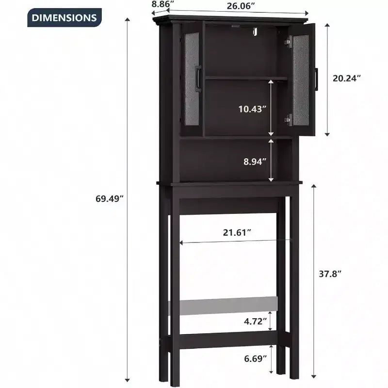 Over Toilet Storage Cabinet, Bathroom Organizer with Glass Doors and Adjustable Shelf, Thick Frame, Espresso Color