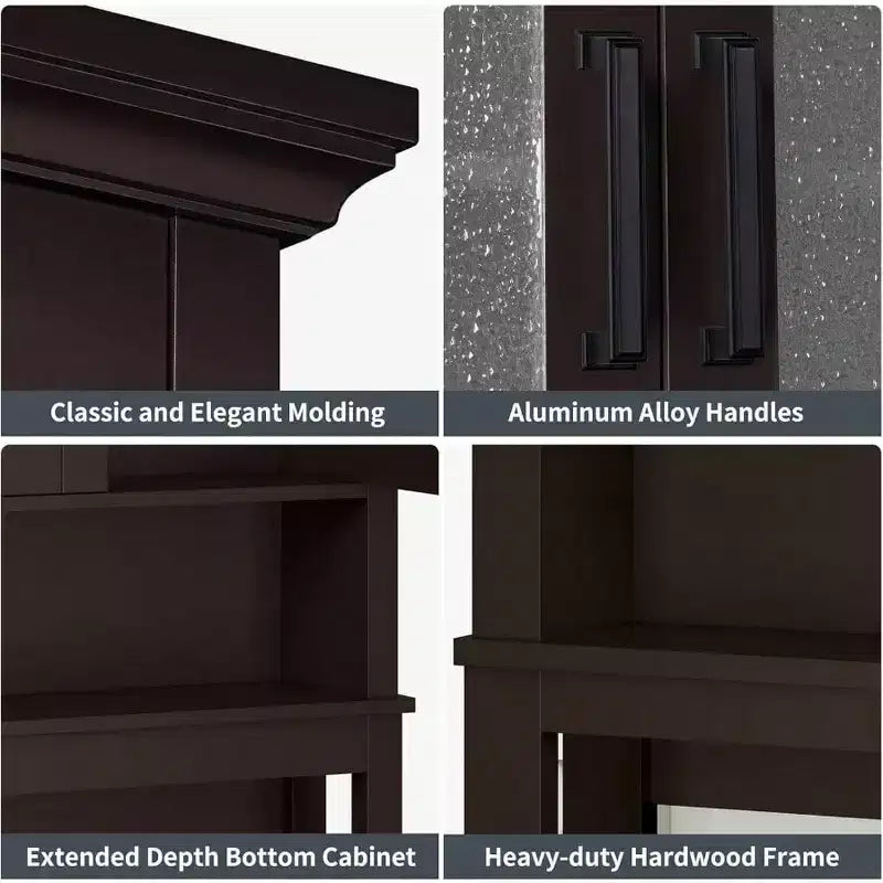 Over Toilet Storage Cabinet, Bathroom Organizer with Glass Doors and Adjustable Shelf, Thick Frame, Espresso Color