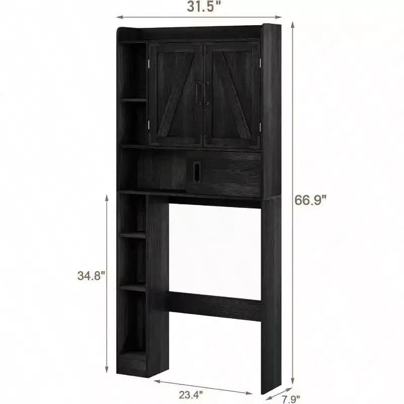 Over Toilet Storage Cabinet Farmhouse Bathroom Storage with Sliding Door Black Space - Saving Adjustable Shelves