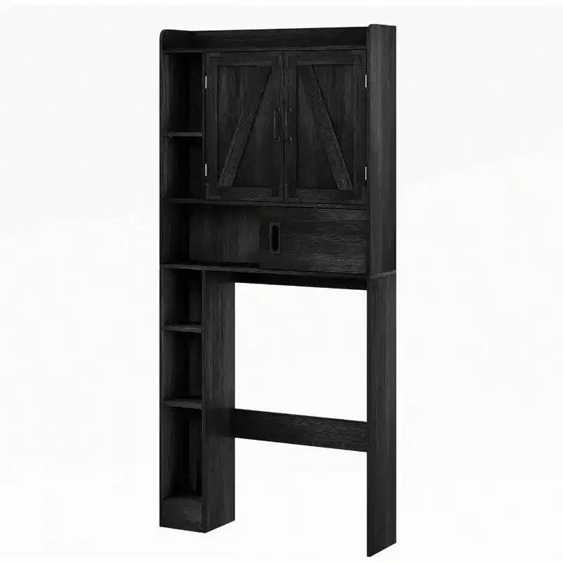 Over Toilet Storage Cabinet Farmhouse Bathroom Storage with Sliding Door Black Space - Saving Adjustable Shelves