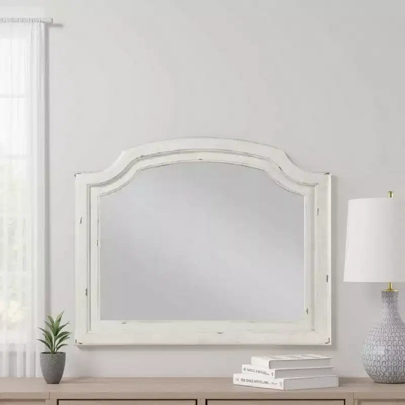 Royal Hampton Wall Mount Dresser Mirror, Beveled Glass, 38x47, Rustic Washed White