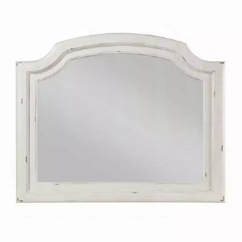 Royal Hampton Wall Mount Dresser Mirror, Beveled Glass, 38x47, Rustic Washed White