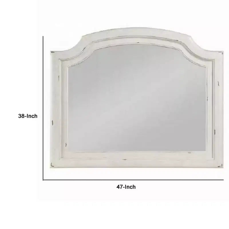 Royal Hampton Wall Mount Dresser Mirror, Beveled Glass, 38x47, Rustic Washed White