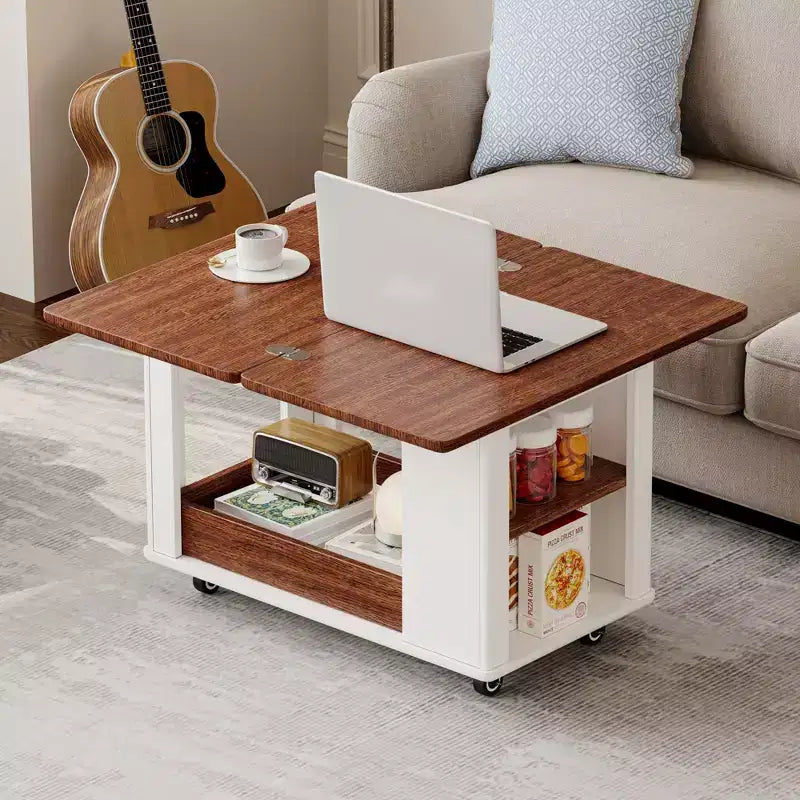Farmhouse Coffee Table with Storage, Vintage Side Table with Foldable Top for Living Room