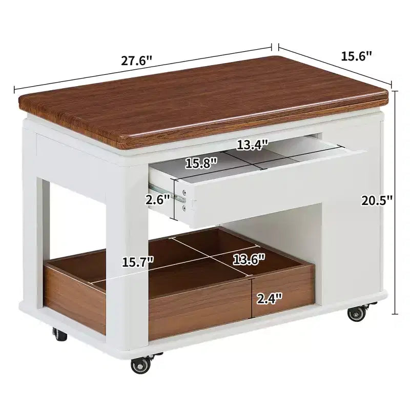 Farmhouse Coffee Table with Storage, Vintage Side Table with Foldable Top for Living Room