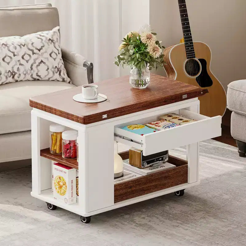 Farmhouse Coffee Table with Storage, Vintage Side Table with Foldable Top for Living Room