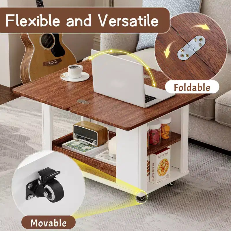 Farmhouse Coffee Table with Storage, Vintage Side Table with Foldable Top for Living Room