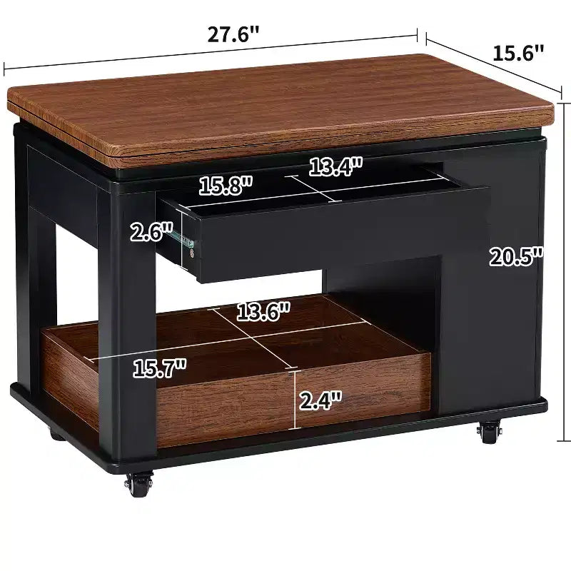Farmhouse Coffee Table with Storage, Vintage Side Table with Foldable Top for Living Room