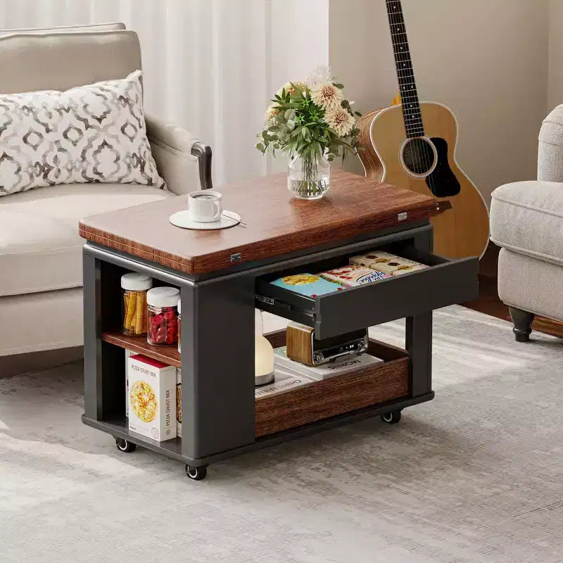 Farmhouse Coffee Table with Storage, Vintage Side Table with Foldable Top for Living Room