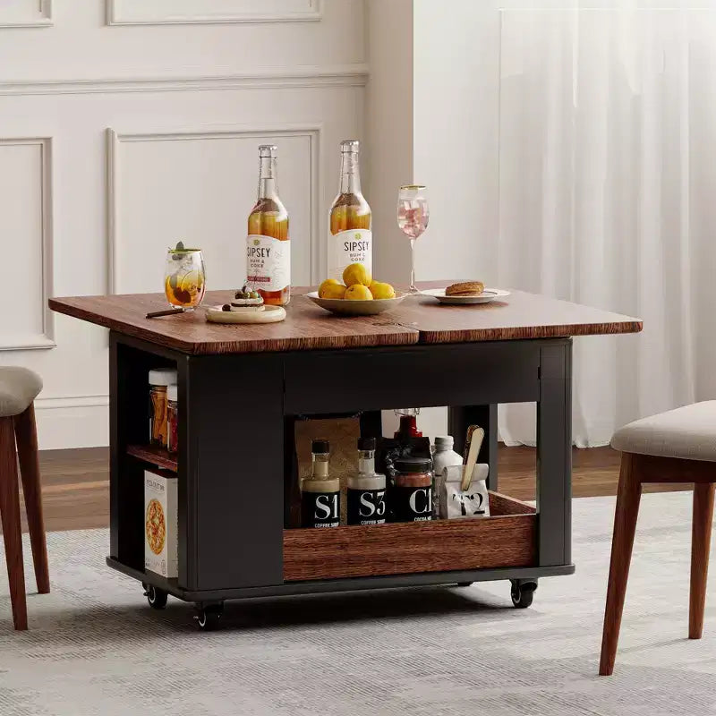 Farmhouse Coffee Table with Storage, Vintage Side Table with Foldable Top for Living Room