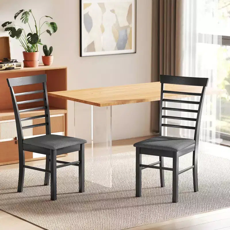 Wooden Dining Chairs Set of 2, Farmhouse Upholstered Kitchen Chairs with Rubber Wood Frame