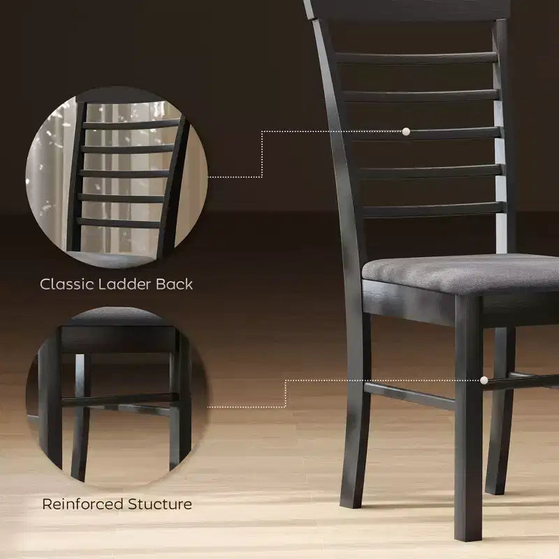 Wooden Dining Chairs Set of 2, Farmhouse Upholstered Kitchen Chairs with Rubber Wood Frame