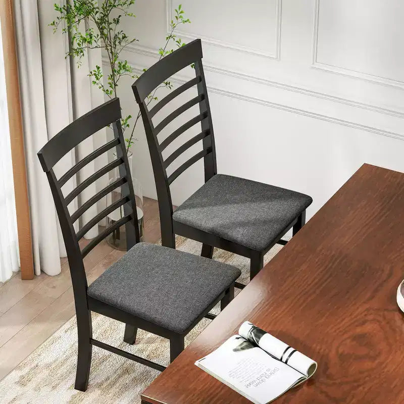 Wooden Dining Chairs Set of 2, Farmhouse Upholstered Kitchen Chairs with Rubber Wood Frame