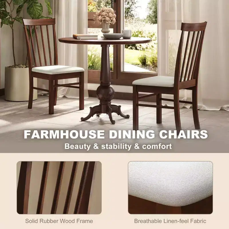 Wooden Dining Chairs Set of 2, Farmhouse Upholstered Kitchen Chairs with Rubber Wood Frame