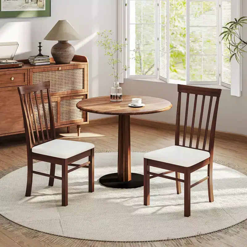Wooden Dining Chairs Set of 2, Farmhouse Upholstered Kitchen Chairs with Rubber Wood Frame