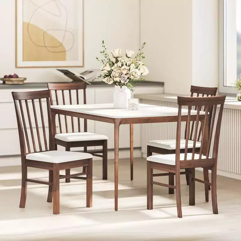 Wooden Dining Chairs Set of 2, Farmhouse Upholstered Kitchen Chairs with Rubber Wood Frame