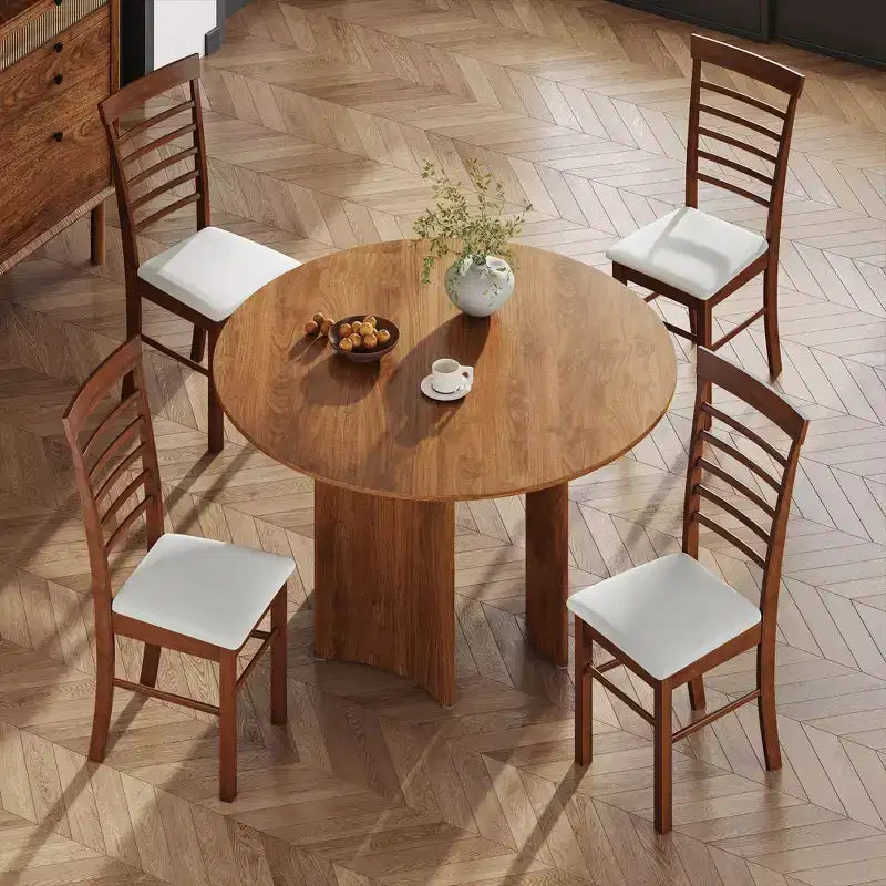 Wooden Dining Chairs Set of 2, Farmhouse Upholstered Kitchen Chairs with Rubber Wood Frame