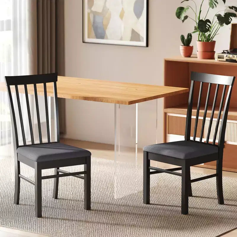Wooden Dining Chairs Set of 2, Farmhouse Upholstered Kitchen Chairs with Rubber Wood Frame