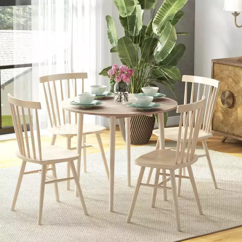 Folding Dining Table, Round Drop Leaf Kitchen Table for Small Spaces with Wood Legs