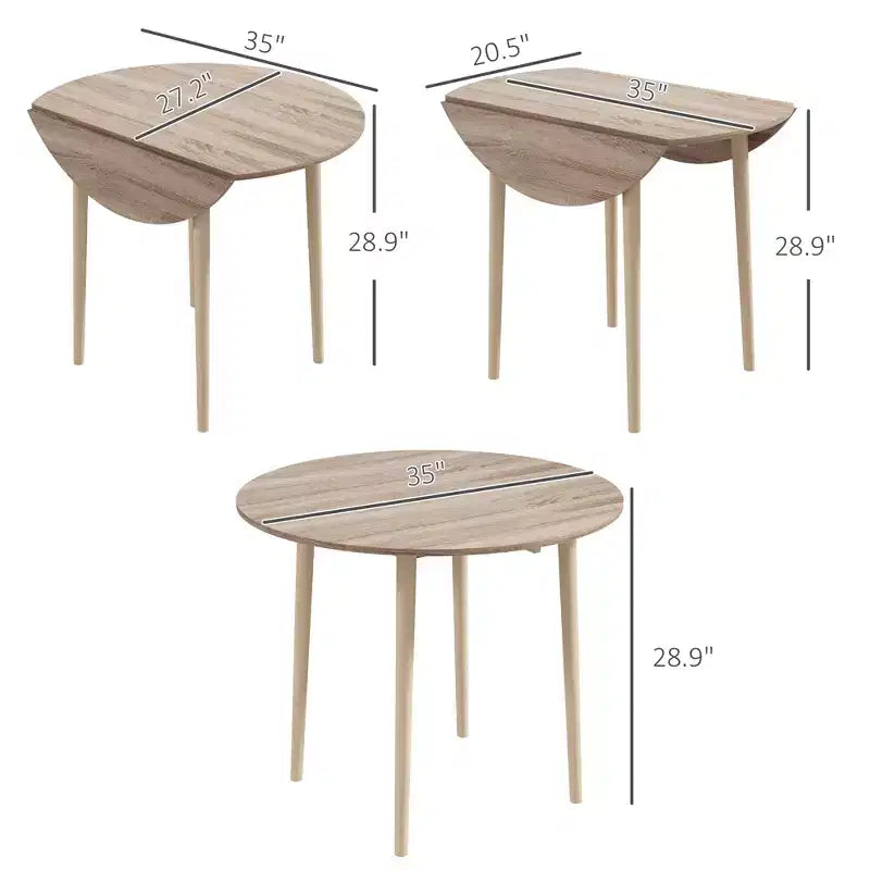 Folding Dining Table, Round Drop Leaf Kitchen Table for Small Spaces with Wood Legs