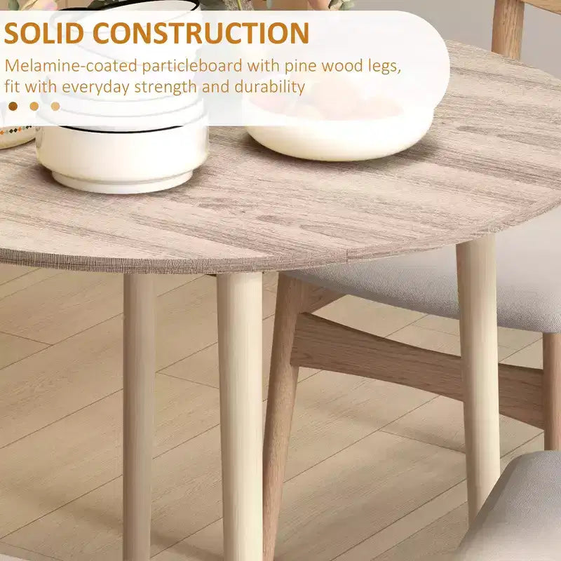 Folding Dining Table, Round Drop Leaf Kitchen Table for Small Spaces with Wood Legs