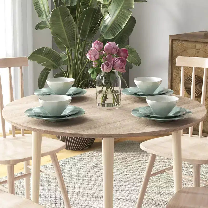 Folding Dining Table, Round Drop Leaf Kitchen Table for Small Spaces with Wood Legs