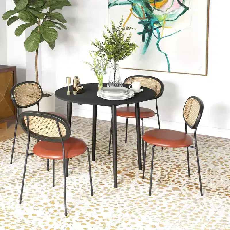 Folding Dining Table, Round Drop Leaf Kitchen Table for Small Spaces with Wood Legs