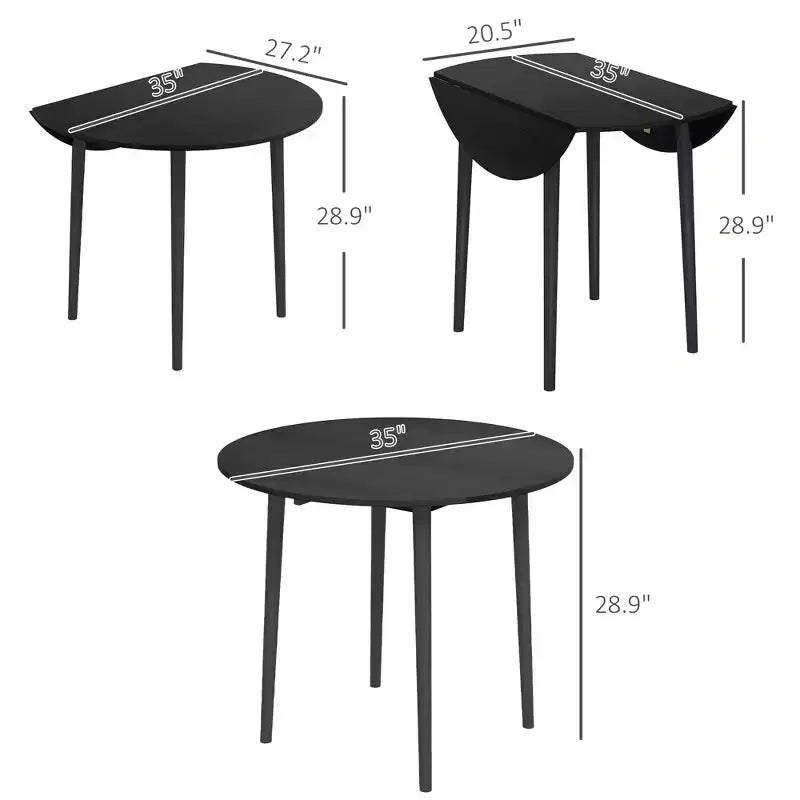 Folding Dining Table, Round Drop Leaf Kitchen Table for Small Spaces with Wood Legs
