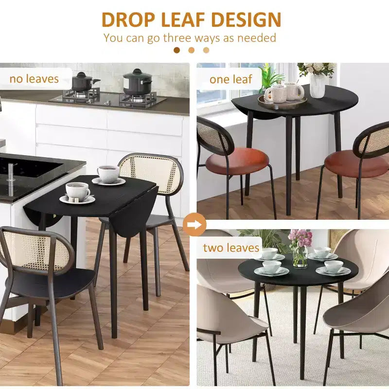 Folding Dining Table, Round Drop Leaf Kitchen Table for Small Spaces with Wood Legs