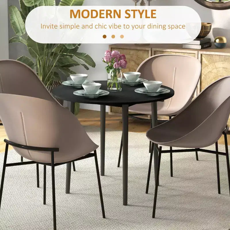 Folding Dining Table, Round Drop Leaf Kitchen Table for Small Spaces with Wood Legs