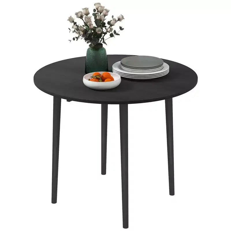 Folding Dining Table, Round Drop Leaf Kitchen Table for Small Spaces with Wood Legs