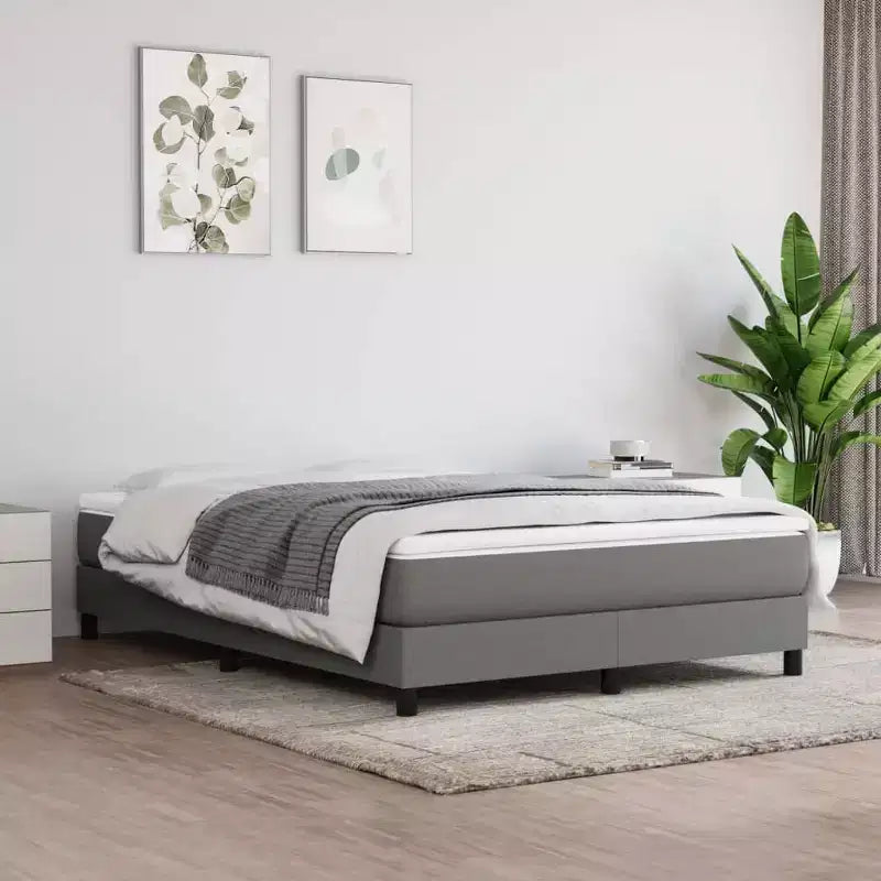 Bed Frame Dark Grey Polyester, Plywood, Engineered Wood Full