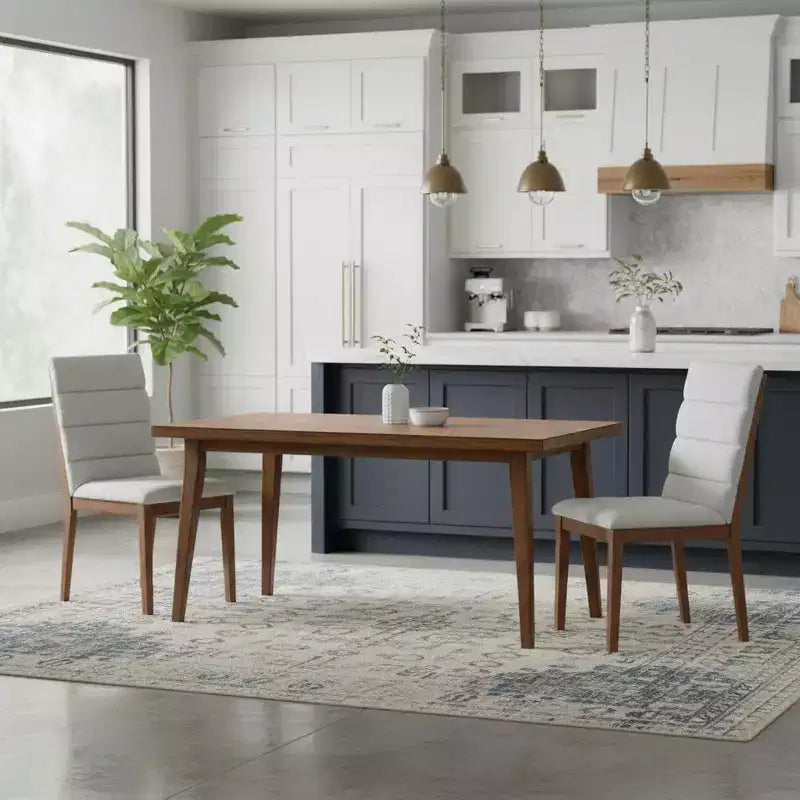 Homy Casa Set of 2 Upholstered Dining Chairs with Solid Wood Frame and Padded Back, Walnut & Light Gray