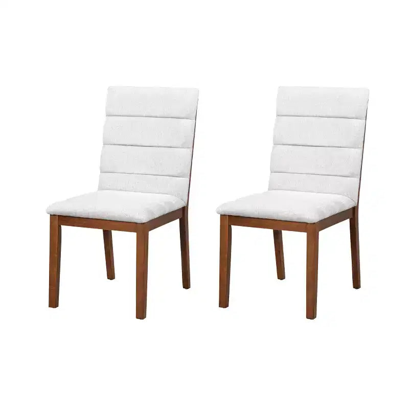 Homy Casa Set of 2 Upholstered Dining Chairs with Solid Wood Frame and Padded Back, Walnut & Light Gray