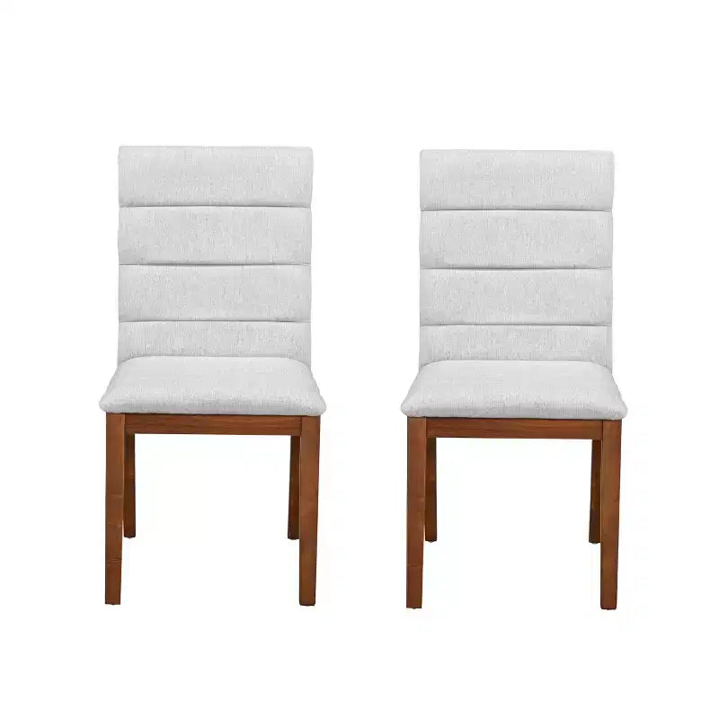 Homy Casa Set of 2 Upholstered Dining Chairs with Solid Wood Frame and Padded Back, Walnut & Light Gray