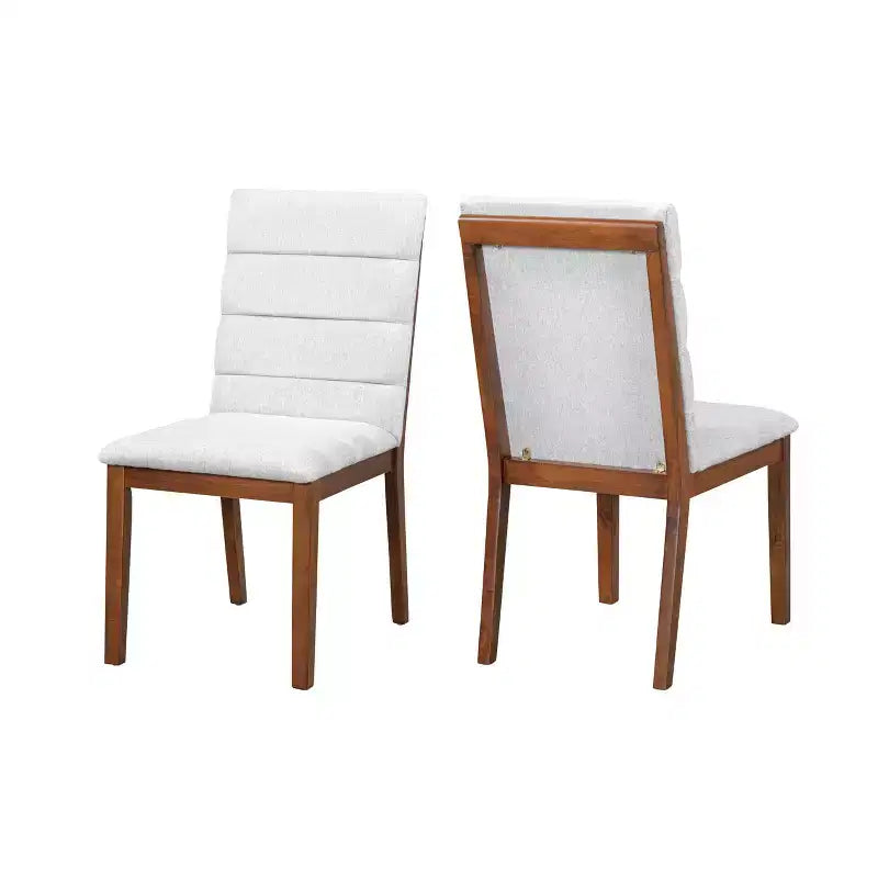 Homy Casa Set of 2 Upholstered Dining Chairs with Solid Wood Frame and Padded Back, Walnut & Light Gray