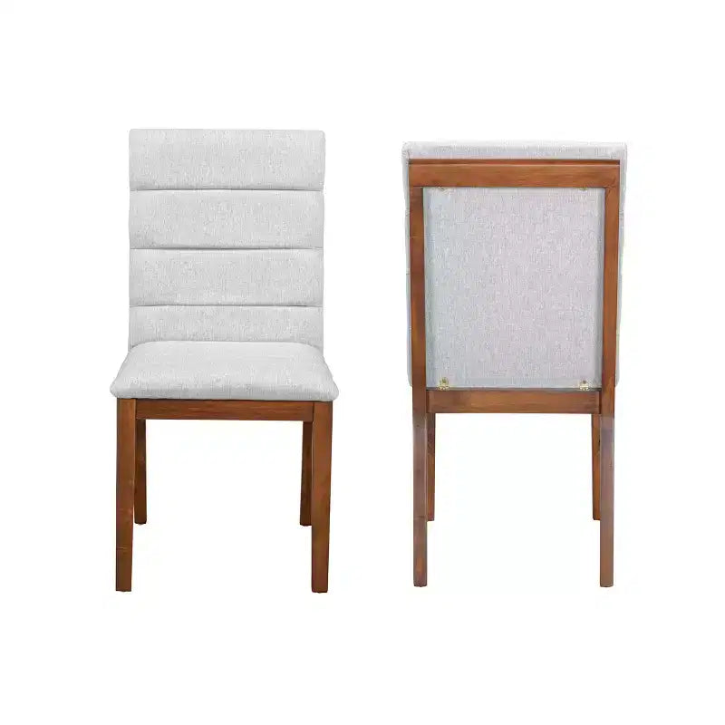 Homy Casa Set of 2 Upholstered Dining Chairs with Solid Wood Frame and Padded Back, Walnut & Light Gray