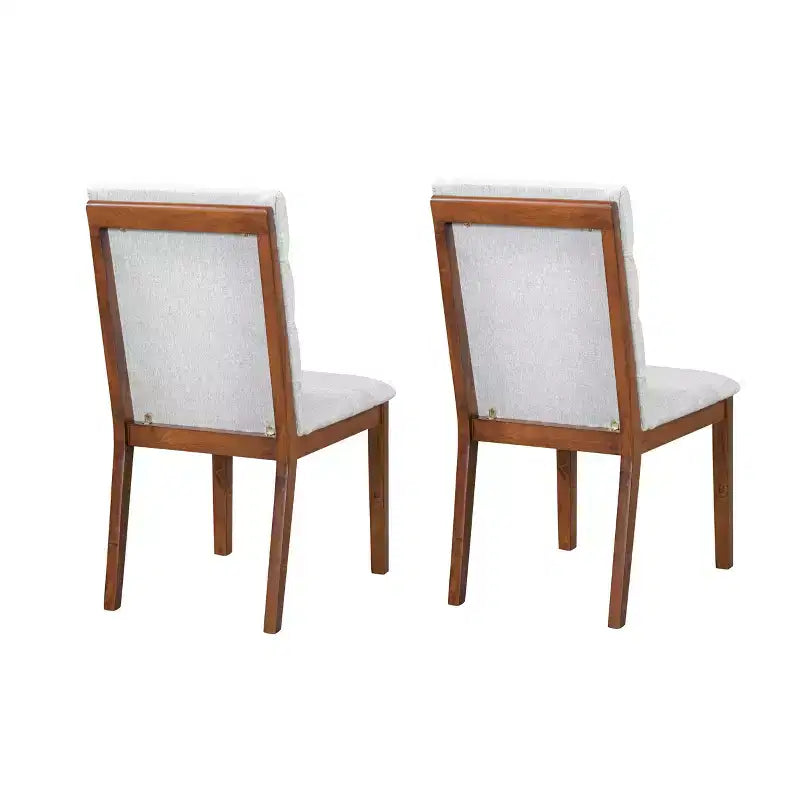 Homy Casa Set of 2 Upholstered Dining Chairs with Solid Wood Frame and Padded Back, Walnut & Light Gray