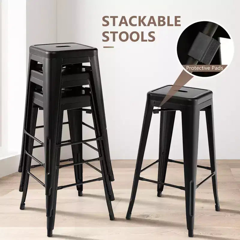 Costway 30 Set of 4 Stackable Backless Metal Bar Stools w/ Footrest for Kitchen