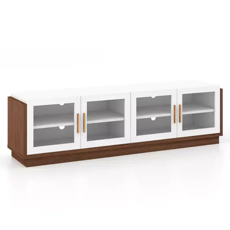 Costway Large TV Stand for TVs up to 75 Console Table w/ 4 Tempered Glass Doors