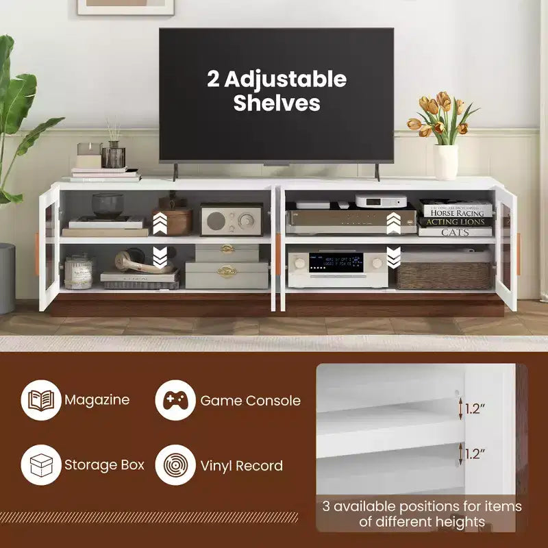 Costway Large TV Stand for TVs up to 75 Console Table w/ 4 Tempered Glass Doors