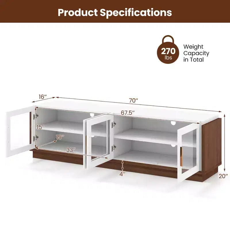 Costway Large TV Stand for TVs up to 75 Console Table w/ 4 Tempered Glass Doors