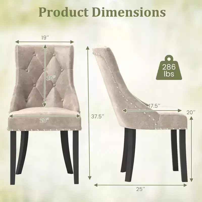 Costway Upholstered Dining Chairs Set of 2 Tufted Wingback Chairs w/ Solid Wood Legs