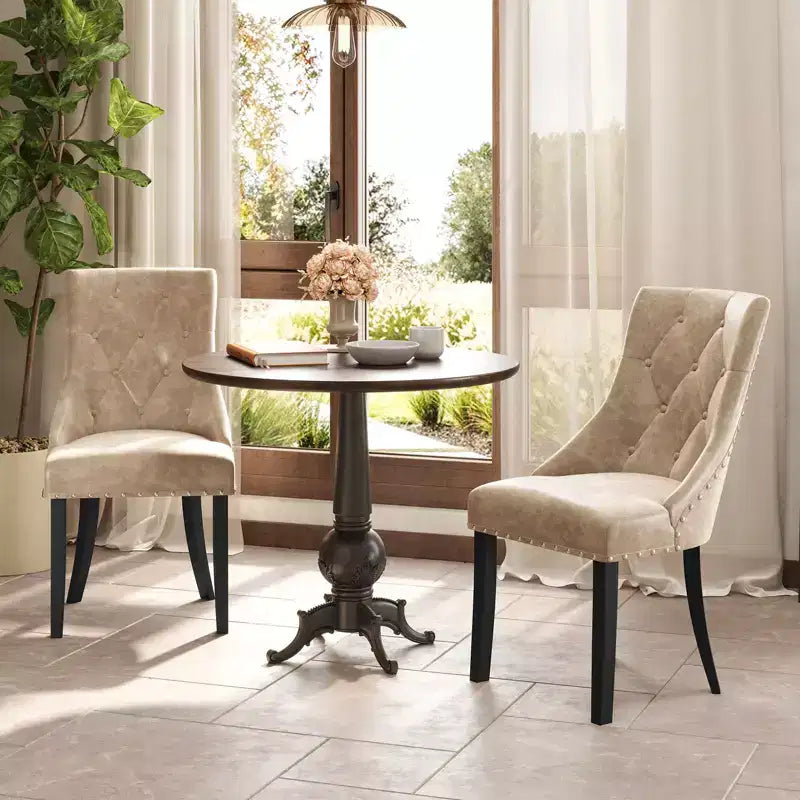 Costway Upholstered Dining Chairs Set of 2 Tufted Wingback Chairs w/ Solid Wood Legs