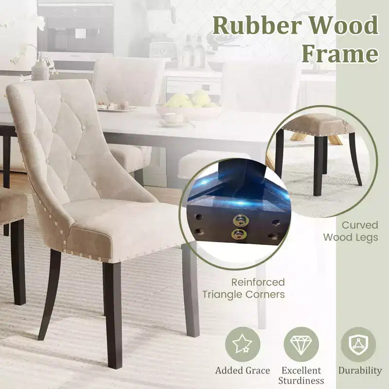 Costway Upholstered Dining Chairs Set of 2 Tufted Wingback Chairs w/ Solid Wood Legs