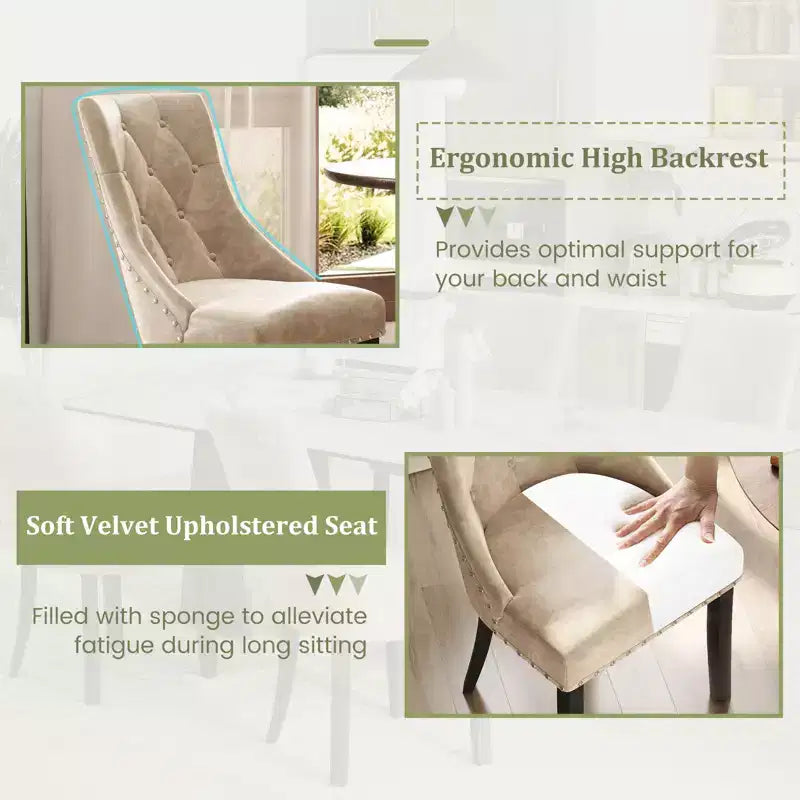Costway Upholstered Dining Chairs Set of 2 Tufted Wingback Chairs w/ Solid Wood Legs