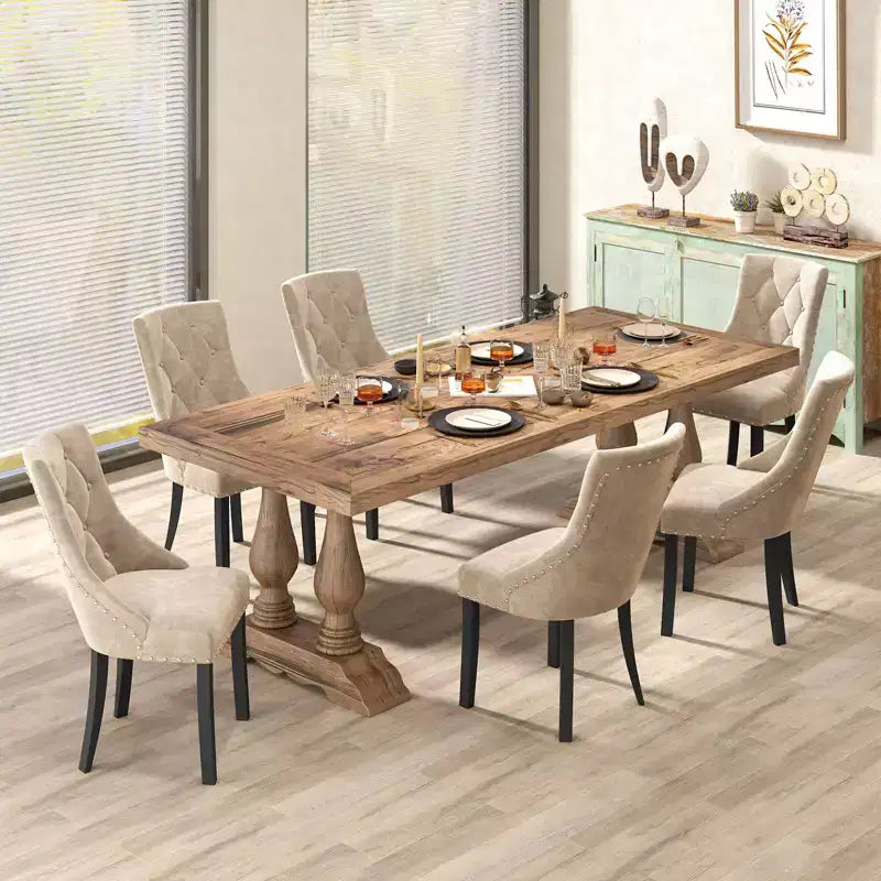 Costway Upholstered Dining Chairs Set of 2 Tufted Wingback Chairs w/ Solid Wood Legs