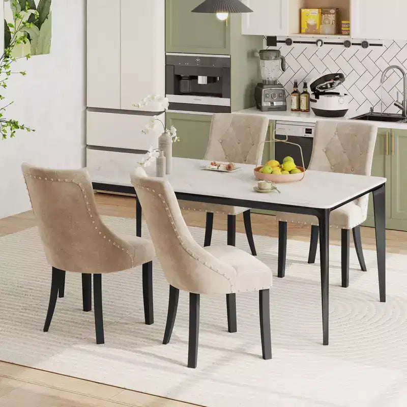 Costway Upholstered Dining Chairs Set of 2 Tufted Wingback Chairs w/ Solid Wood Legs