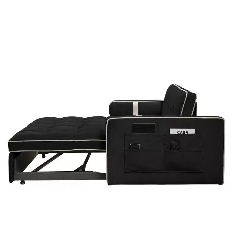 TUYOHW 55.5 Inch Pull Out Sofa Bed,Adjustable Backrest Loveseat with Side Pockets & 2 Pillows,Velvet Convertible Couch for Small Space